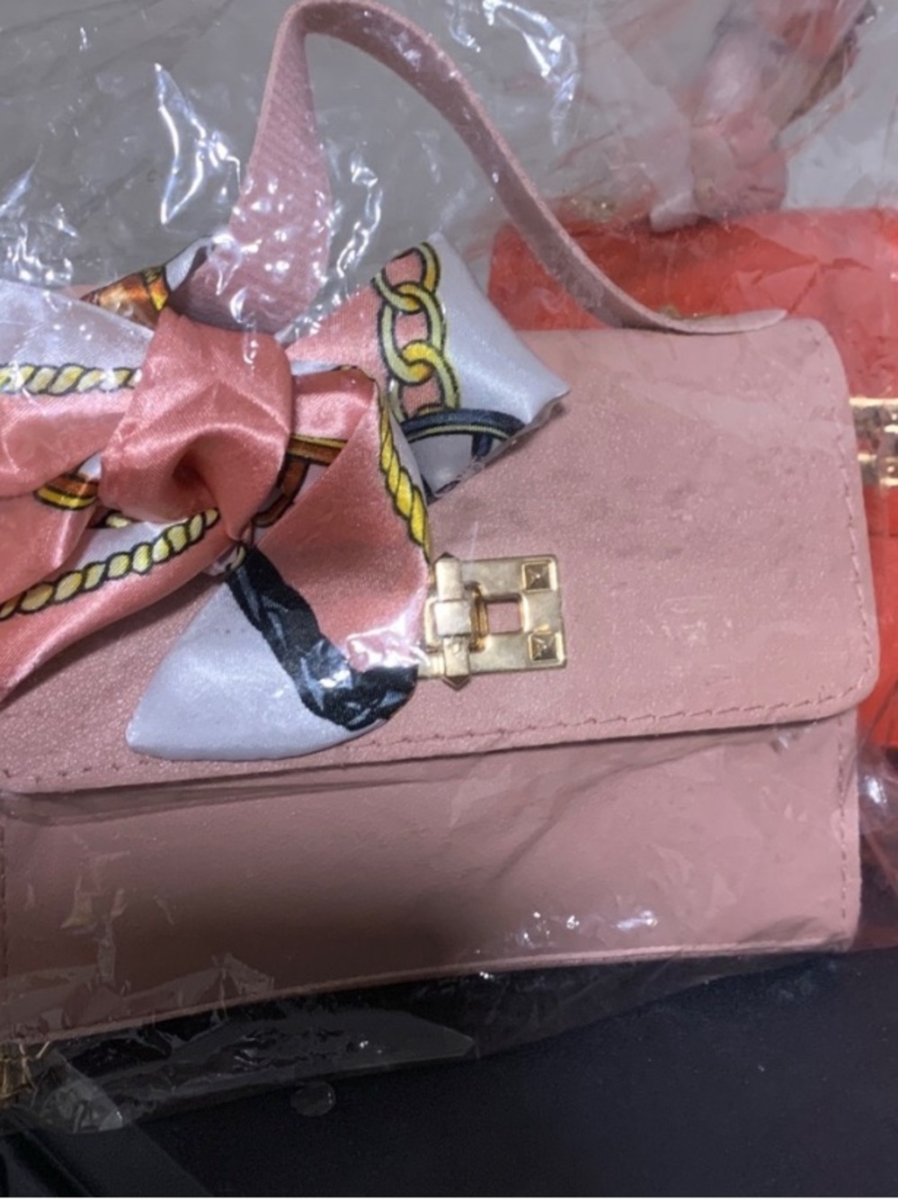 Pink Women's Crossbody Bag with Scarf Accent